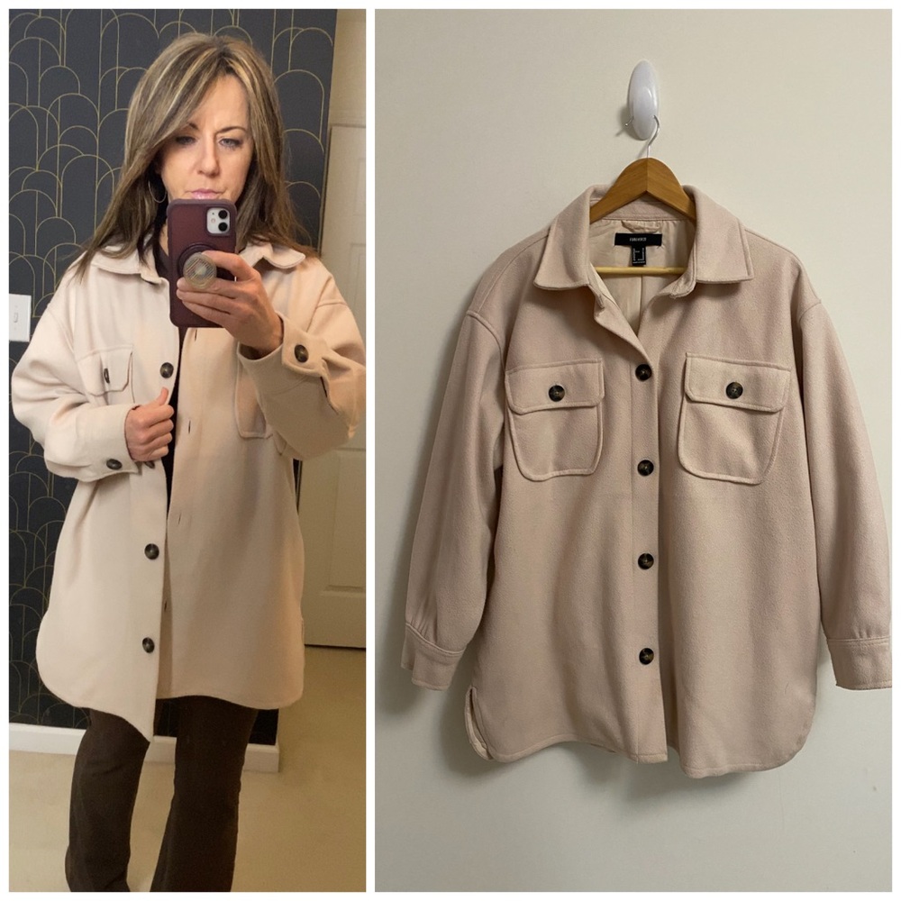 FOREVER 21 Cream Button Down Utility Jacket MEDIUM